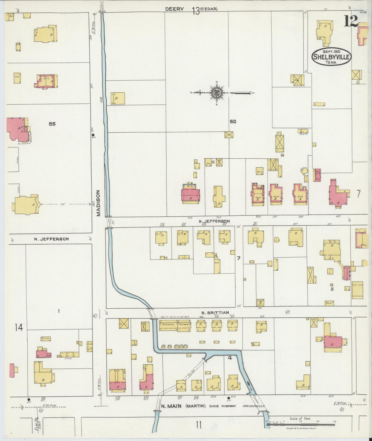 Sanborn Fire Insurance Map from Shelbyville, Bedford County, Tennessee (1921), Sheet #0012 - Complete Map Set gallery image, historic Sanborn map, vintage wall art, Tennessee Tennessee