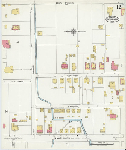 Sanborn Fire Insurance Map from Shelbyville, Bedford County, Tennessee (1921), Sheet #0012 - Complete Map Set gallery image, historic Sanborn map, vintage wall art, Tennessee Tennessee