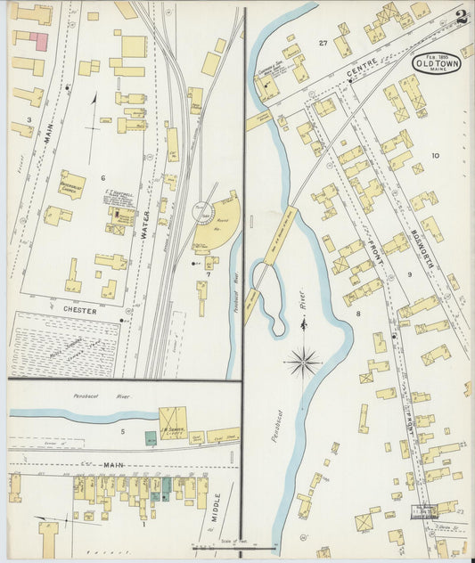 Sanborn Fire Insurance Map from Old Town, Penobscot County, Maine (1895), Sheet #0002 - Historic Sanborn Fire Insurance Map Print, vintage old map wall art, antique decor, genealogy gift, Maine Maine map
