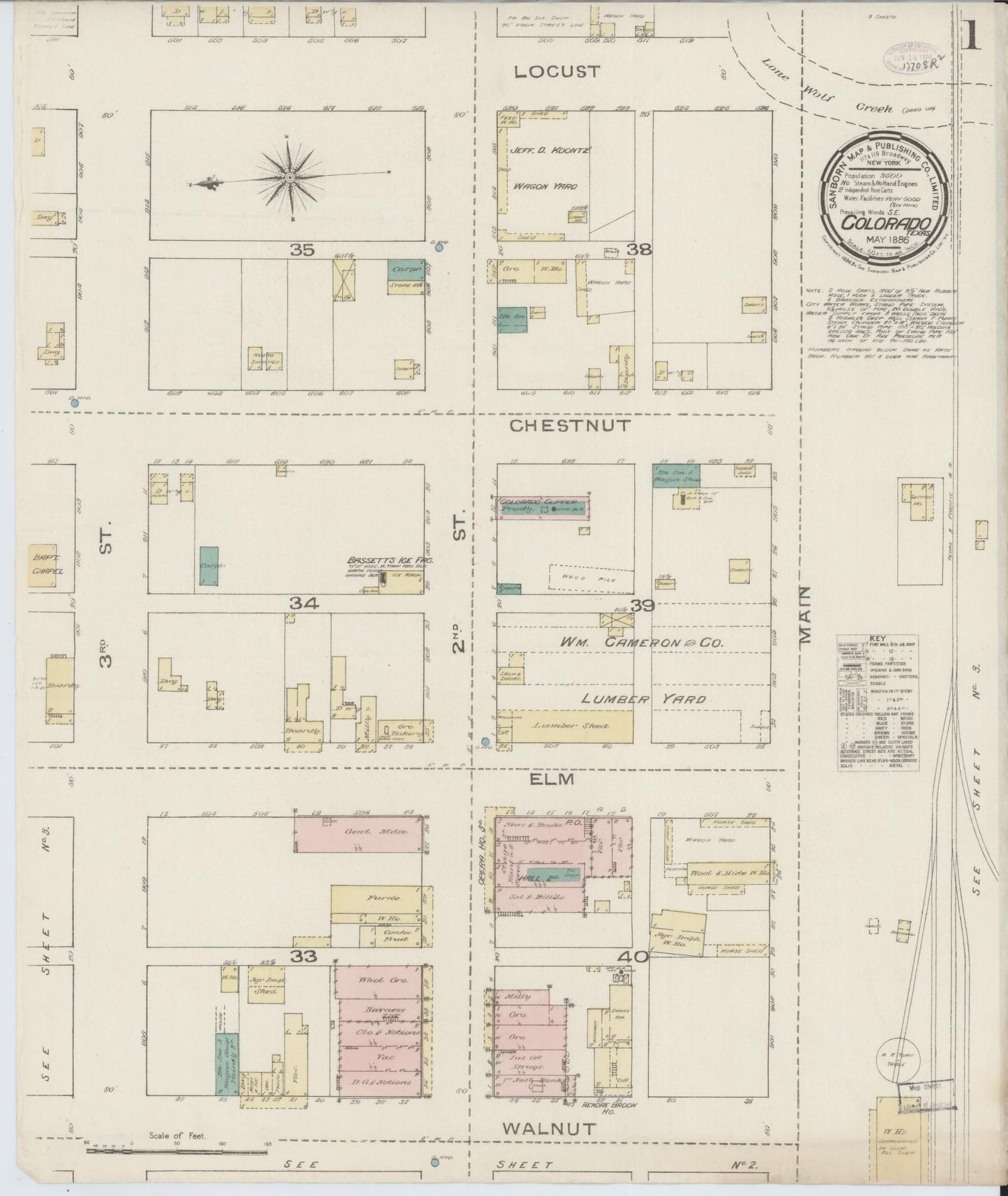 Sanborn Fire Insurance Map from Colorado, Mitchell County, Texas (1886), Sheet #0001 - Complete Map Set gallery image, historic Sanborn map, vintage wall art, Colorado Colorado
