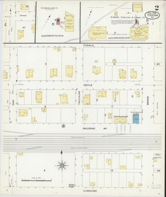 Sanborn Fire Insurance Map from Toccoa, Stephens County, Georgia (1908), Sheet #0002 - Historic Sanborn Fire Insurance Map Print, vintage old map wall art, antique decor, genealogy gift, Georgia Georgia map