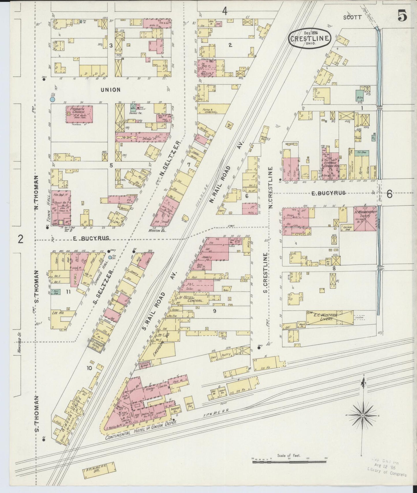 Sanborn Fire Insurance Map from Crestline, Crawford County, Ohio (1896), Sheet #0005 - Historic Sanborn Fire Insurance Map Print, vintage old map wall art, antique decor, genealogy gift, Ohio Ohio map