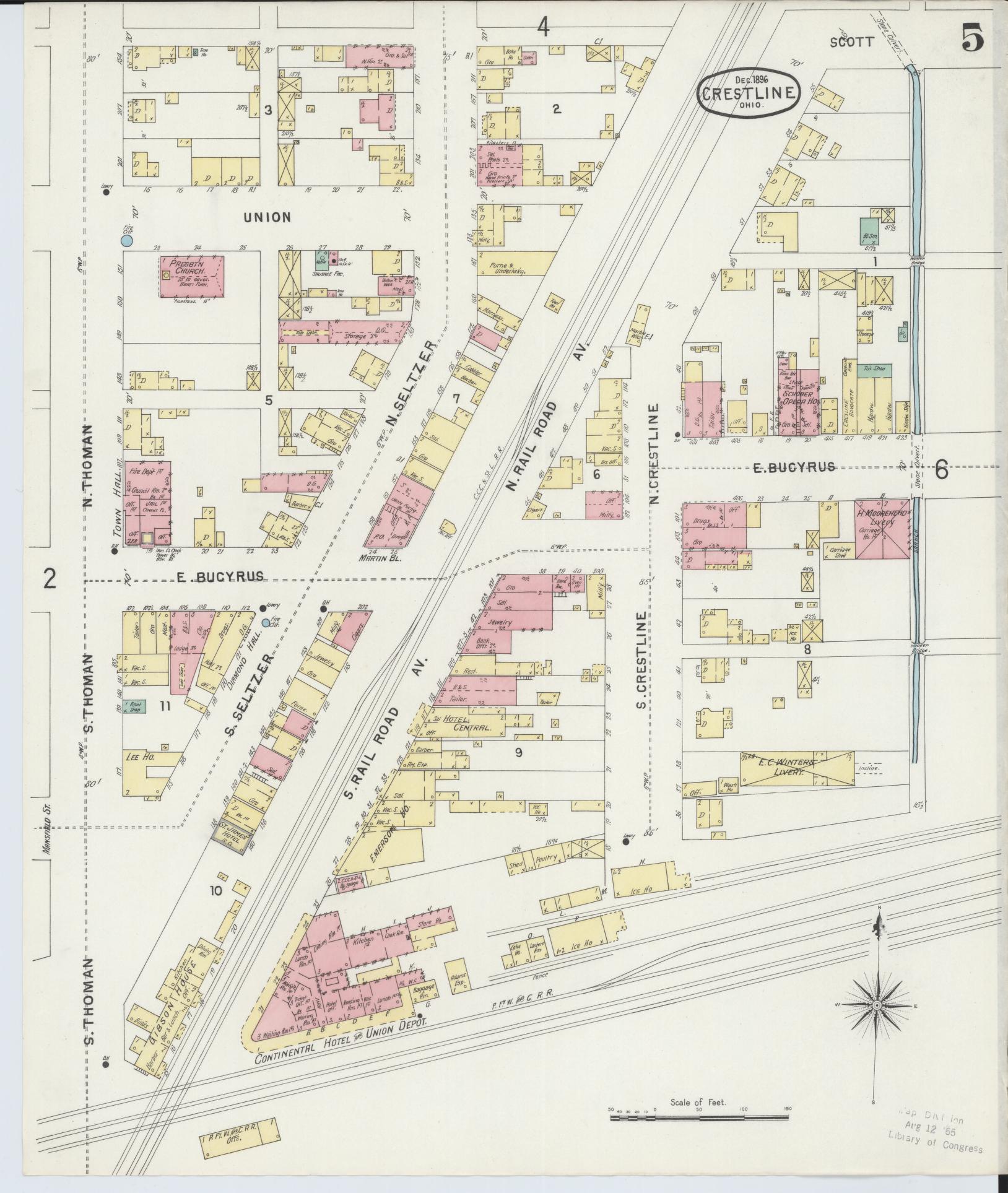 Sanborn Fire Insurance Map from Crestline, Crawford County, Ohio (1896), Sheet #0005 - Historic Sanborn Fire Insurance Map Print, vintage old map wall art, antique decor, genealogy gift, Ohio Ohio map