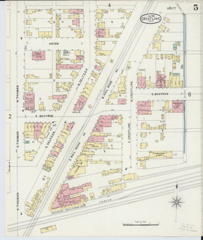 Sanborn Fire Insurance Map from Crestline, Crawford County, Ohio (1896), Sheet #0005 - Historic Sanborn Fire Insurance Map Print, vintage old map wall art, antique decor, genealogy gift, Ohio Ohio map