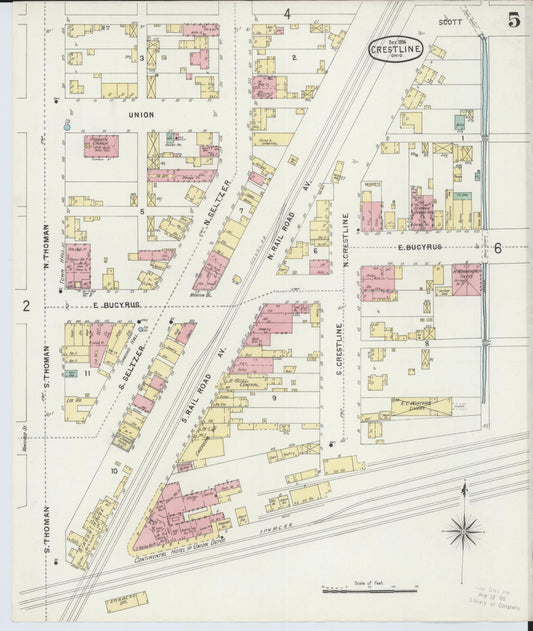 Sanborn Fire Insurance Map from Crestline, Crawford County, Ohio (1896), Sheet #0005 - Historic Sanborn Fire Insurance Map Print, vintage old map wall art, antique decor, genealogy gift, Ohio Ohio map