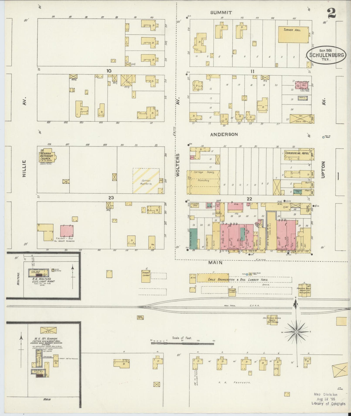 Sanborn Fire Insurance Map from Schulenburg, Fayette County, Texas (1906), Sheet #0002 - Complete Map Set gallery image, historic Sanborn map, vintage wall art, Texas Texas