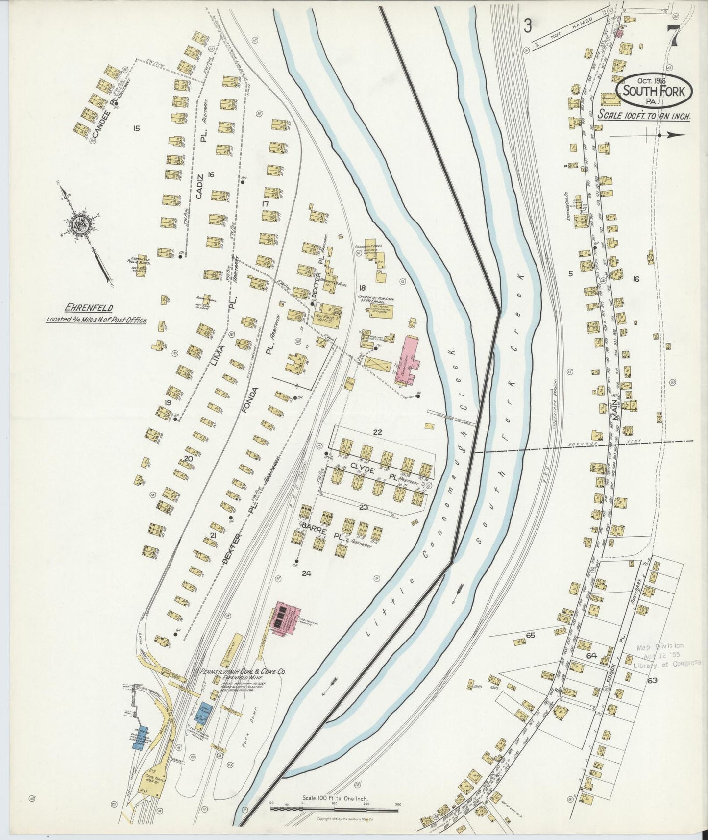 Sanborn Fire Insurance Map from South Fork, Cambria County, Pennsylvania (1916), Sheet #0007 - Historic Sanborn Fire Insurance Map Print, vintage old map wall art, antique decor, genealogy gift, Pennsylvania Pennsylvania map