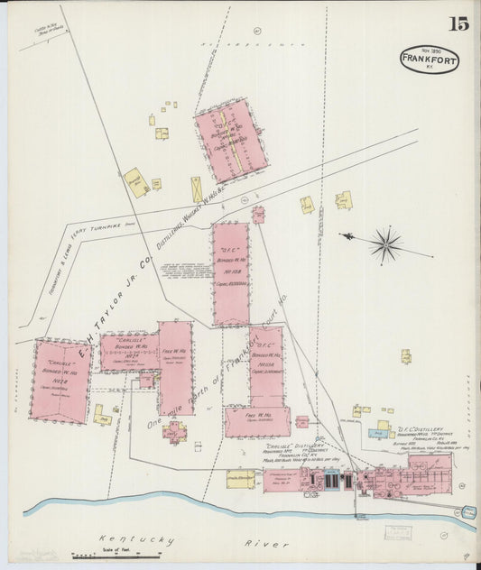 Sanborn Fire Insurance Map from Frankfort, Franklin County, Kentucky (1890), Sheet #0015 - Historic Sanborn Fire Insurance Map Print, vintage old map wall art, antique decor, genealogy gift, Kentucky Kentucky map