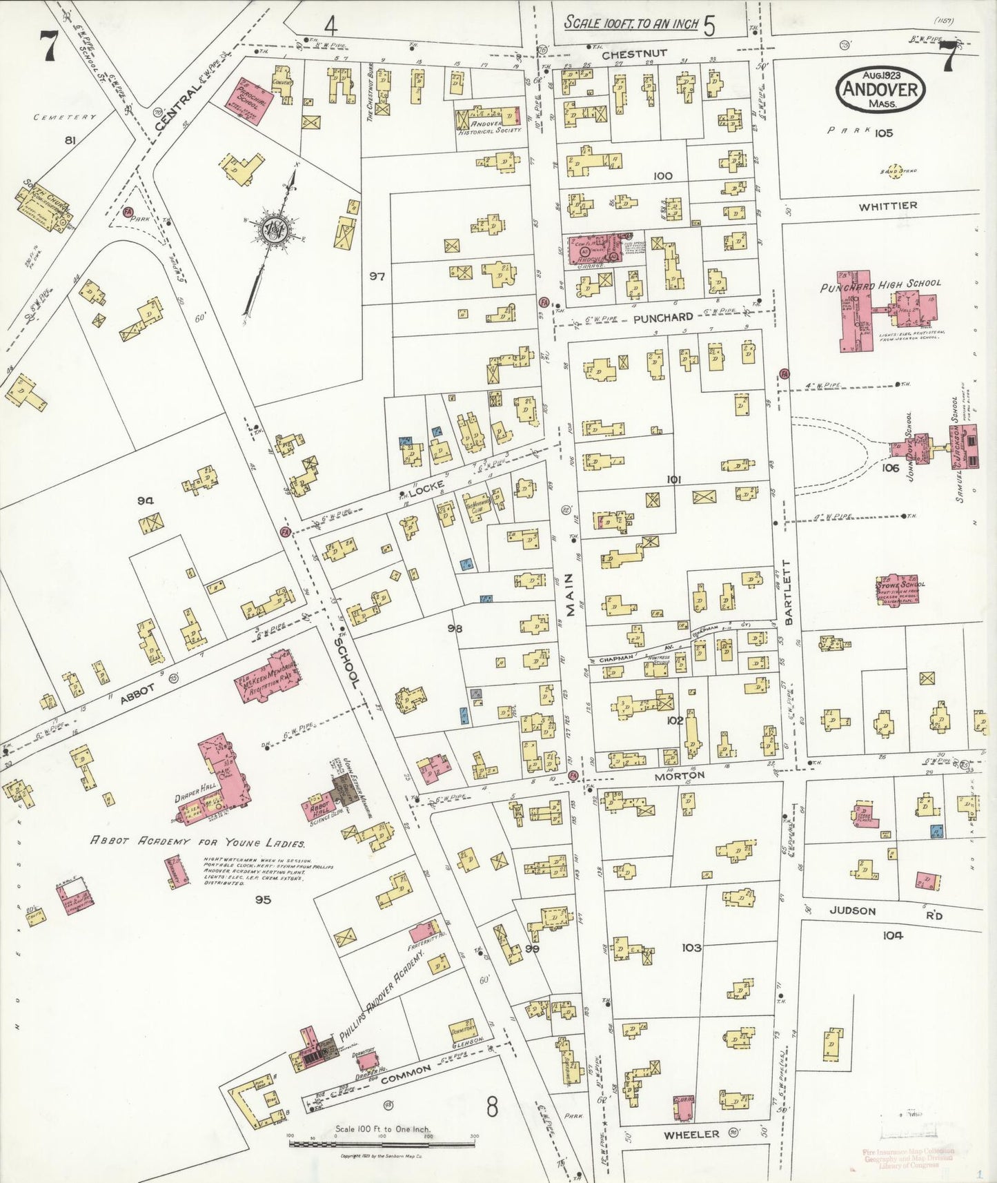 Sanborn Fire Insurance Map from Andover, Essex County, Massachusetts (1923), Sheet #0007 - Complete Map Set gallery image, historic Sanborn map, vintage wall art, Massachusetts Massachusetts