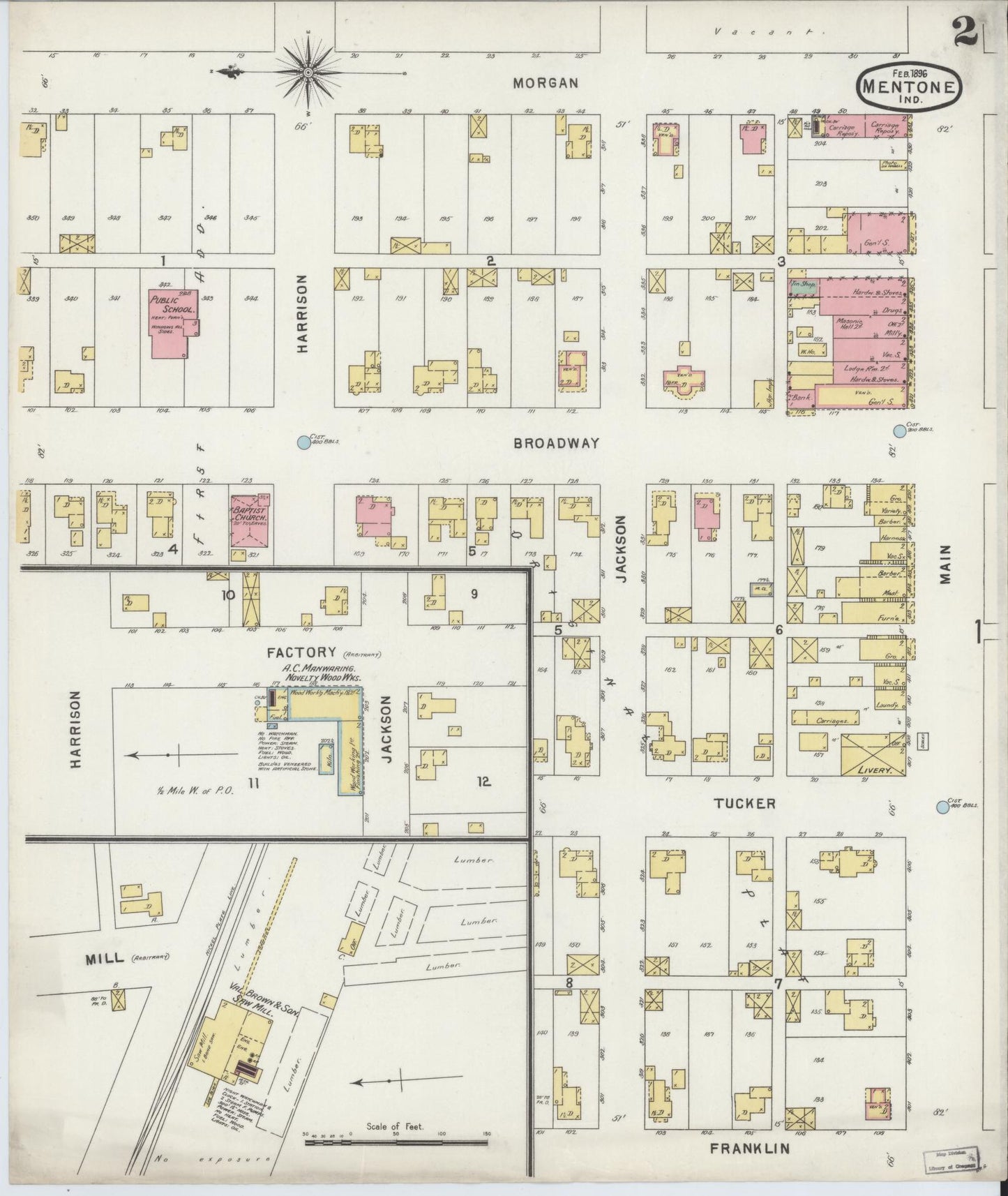 Sanborn Fire Insurance Map from Mentone, Kosciusko County, Indiana (1896), Sheet #0002 - Complete Map Set gallery image, historic Sanborn map, vintage wall art, Indiana Indiana