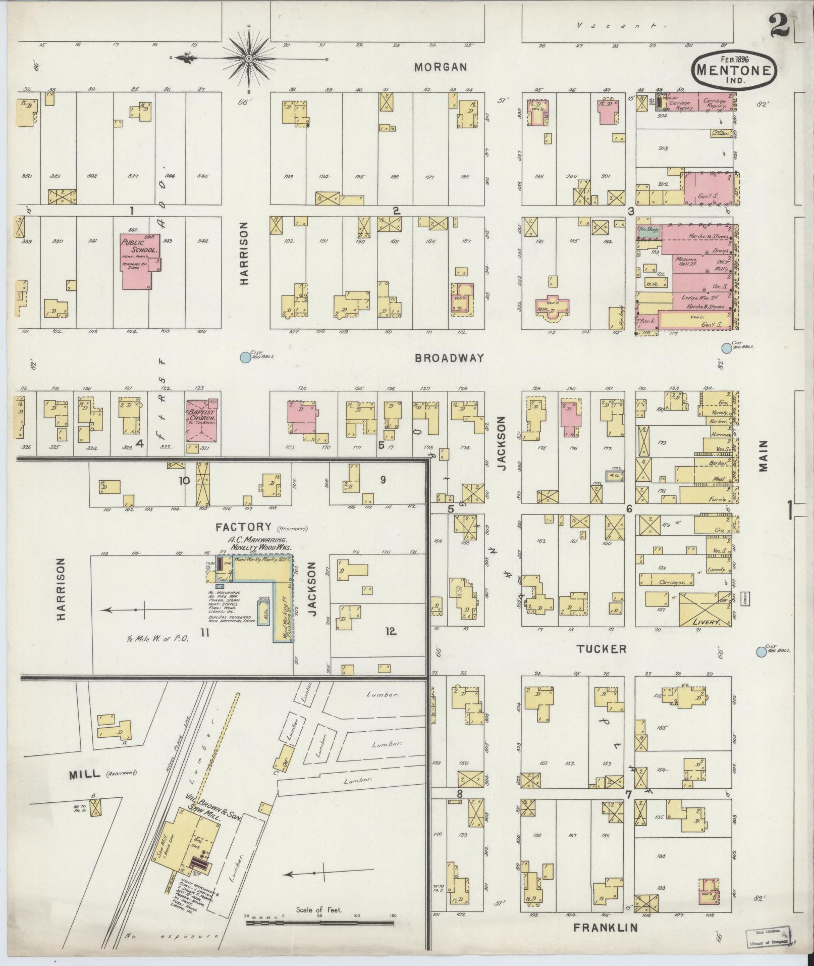 Sanborn Fire Insurance Map from Mentone, Kosciusko County, Indiana (1896), Sheet #0002 - Complete Map Set gallery image, historic Sanborn map, vintage wall art, Indiana Indiana