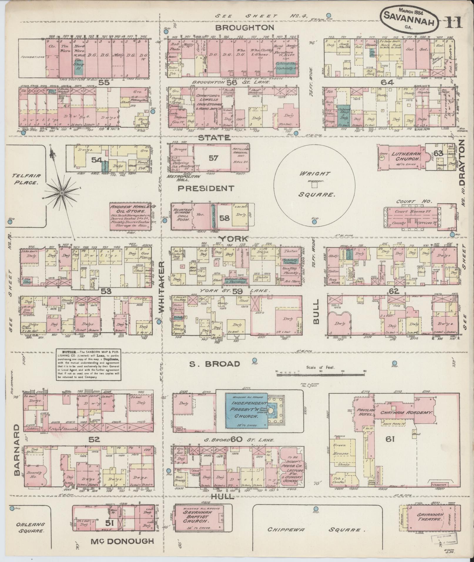 Sanborn Fire Insurance Map from Savannah, Chatham County, Georgia (1884), Sheet #0011 - Complete Map Set gallery image, historic Sanborn map, vintage wall art, Georgia Georgia