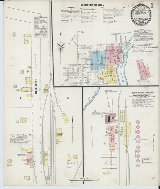 Sanborn Fire Insurance Map from Black River Falls, Jackson County, Wisconsin (1892), Sheet #0001 - Complete Map Set gallery image, historic Sanborn map, vintage wall art, Wisconsin Wisconsin