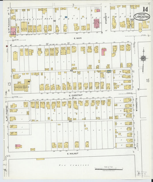 Sanborn Fire Insurance Map from Lancaster, Fairfield County, Ohio (1919), Sheet #0014 - Historic Sanborn Fire Insurance Map Print, vintage old map wall art, antique decor, genealogy gift, Ohio Ohio map
