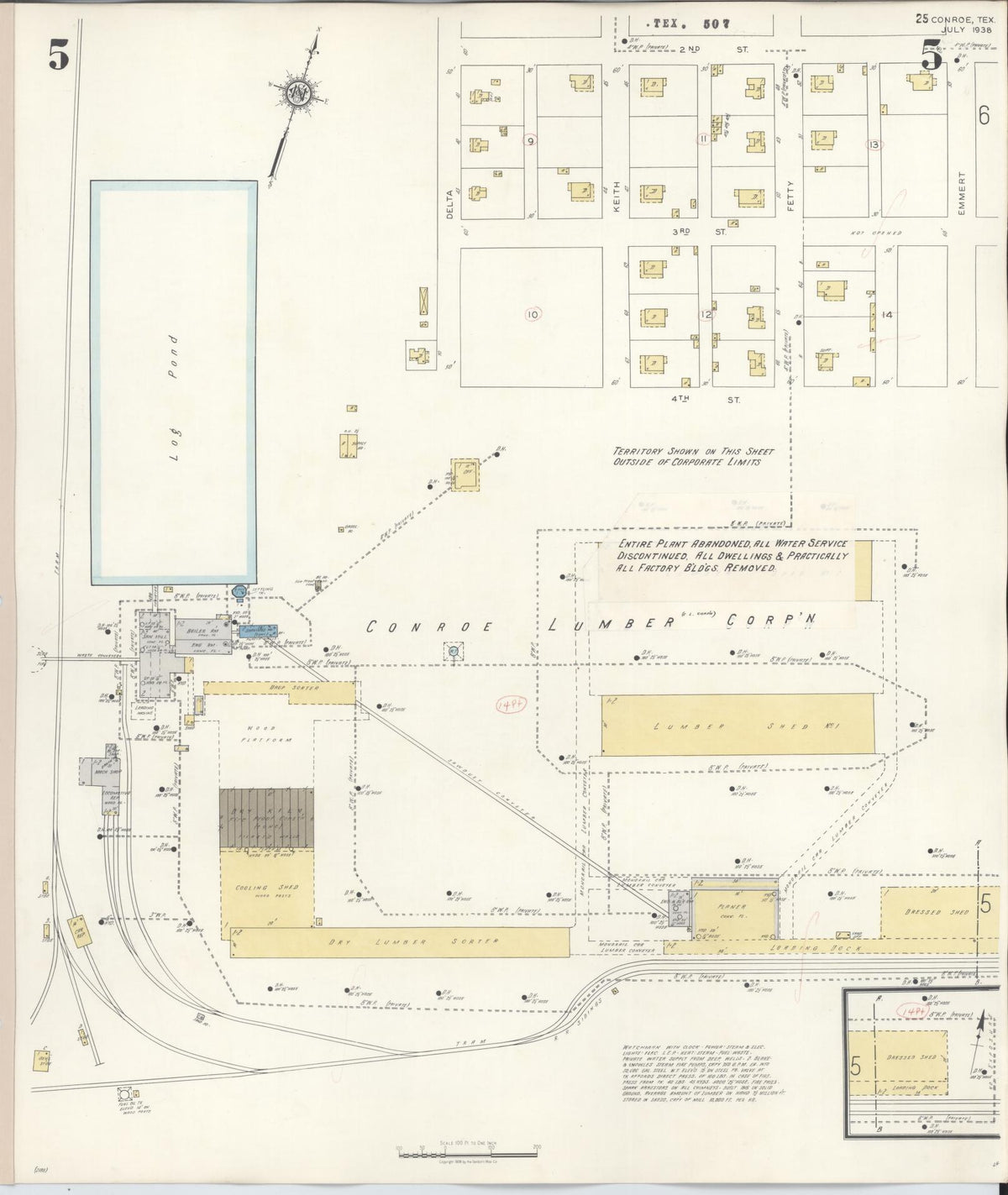 Sanborn Fire Insurance Map from Conroe, Montgomery County, Texas (1943), Sheet #0005 - Complete Map Set gallery image, historic Sanborn map, vintage wall art, Texas Texas