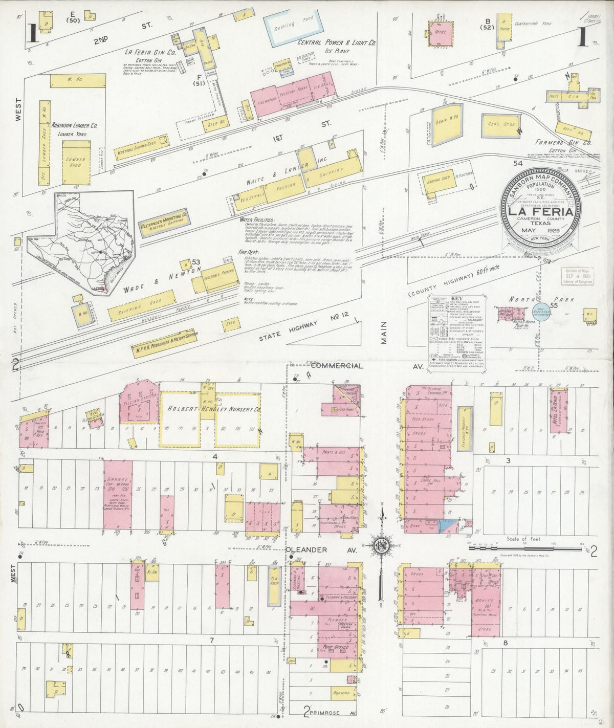 Sanborn Fire Insurance Map from La Feria, Cameron County, Texas (1929), Sheet #0001 - Historic Sanborn Fire Insurance Map Print, vintage old map wall art, antique decor, genealogy gift, Texas Texas map