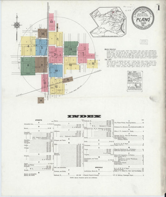 Sanborn Fire Insurance Map from Plano, Collin County, Texas (1921), Sheet #0001 - Complete Map Set gallery image, historic Sanborn map, vintage wall art, Texas Texas