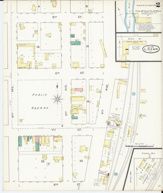 Sanborn Fire Insurance Map from Logan, Harrison County, Iowa (1893), Sheet #0002 - Historic Sanborn Fire Insurance Map Print, vintage old map wall art