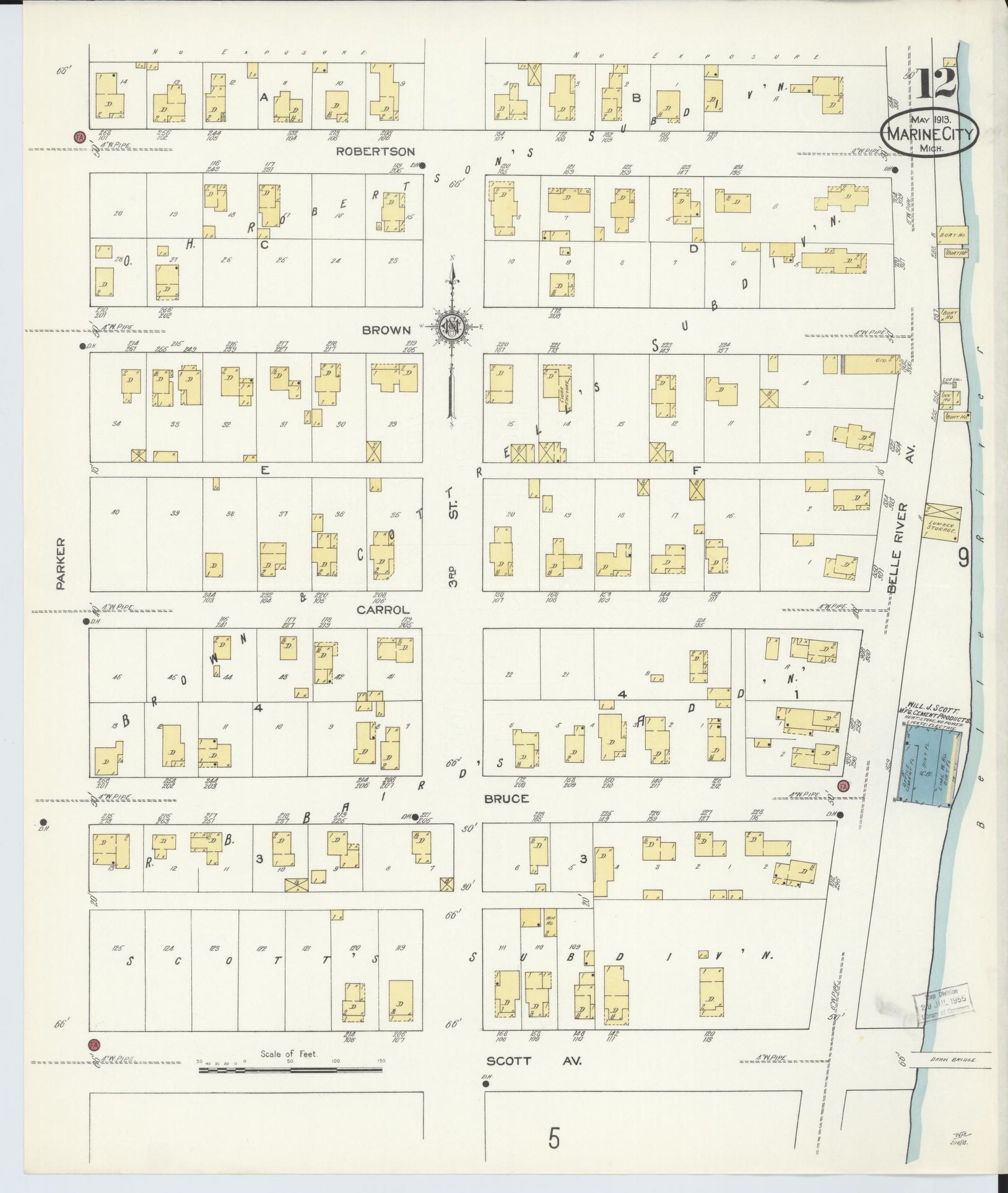 Sanborn Fire Insurance Map from Marine City, Saint Clair County, Michigan (1913), Sheet #0012 - Complete Map Set gallery image, historic Sanborn map, vintage wall art, Michigan Michigan