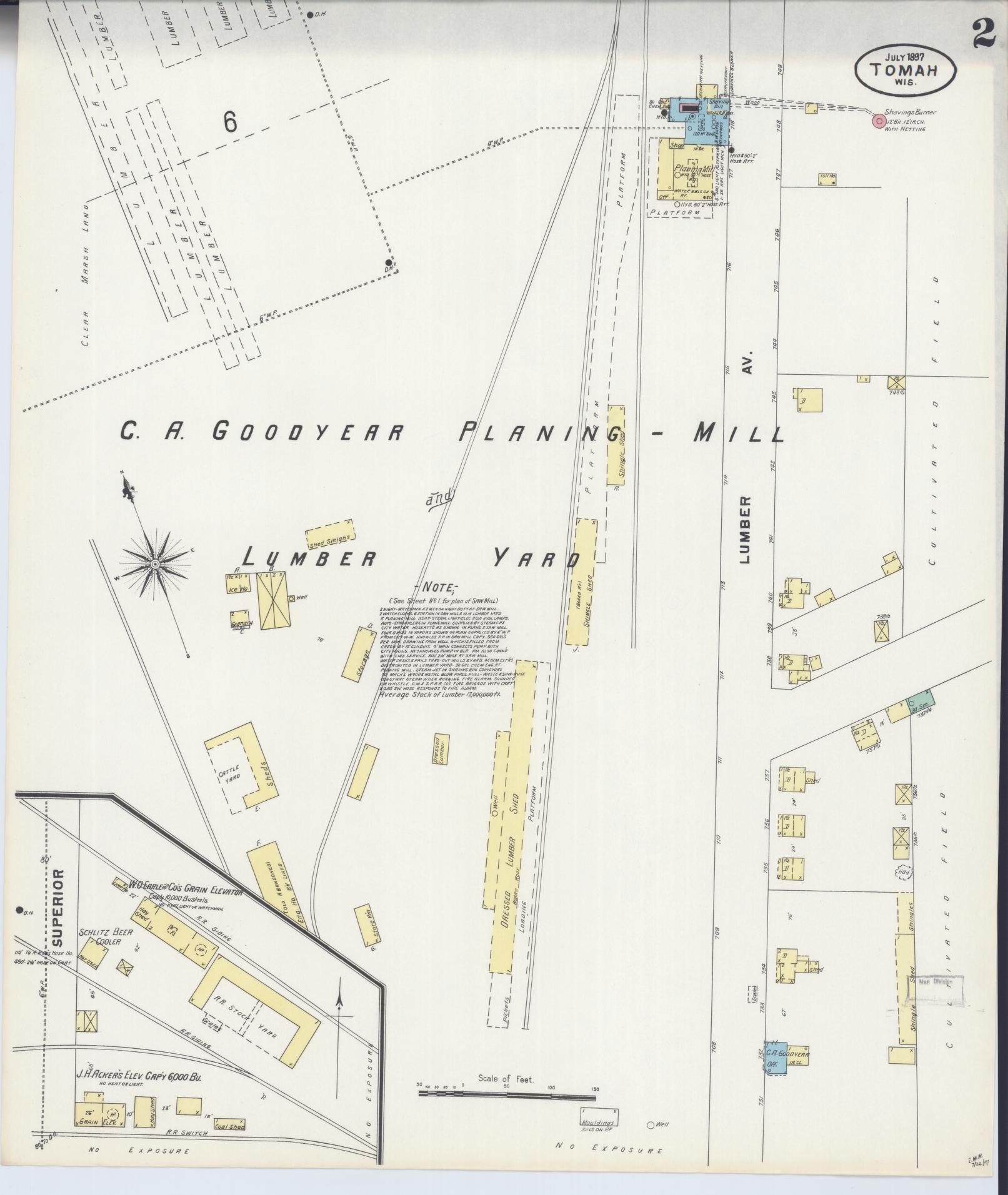 Sanborn Fire Insurance Map from Tomah, Monroe County, Wisconsin (1897), Sheet #0002 - Historic Sanborn Fire Insurance Map Print, vintage old map wall art, antique decor, genealogy gift, Wisconsin Wisconsin map