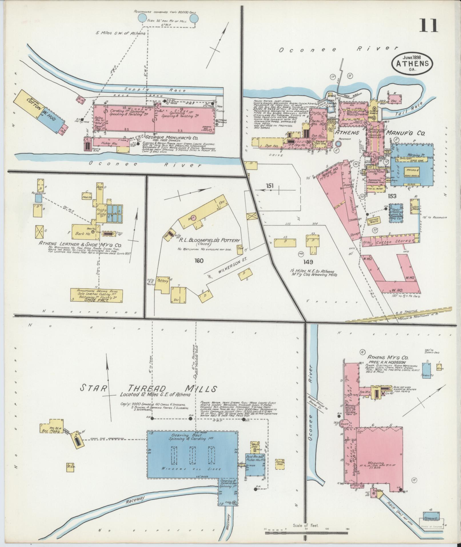 Sanborn Fire Insurance Map from Athens, Clarke County, Georgia (1898), Sheet #0011 - Complete Map Set gallery image, historic Sanborn map, vintage wall art, Georgia Georgia