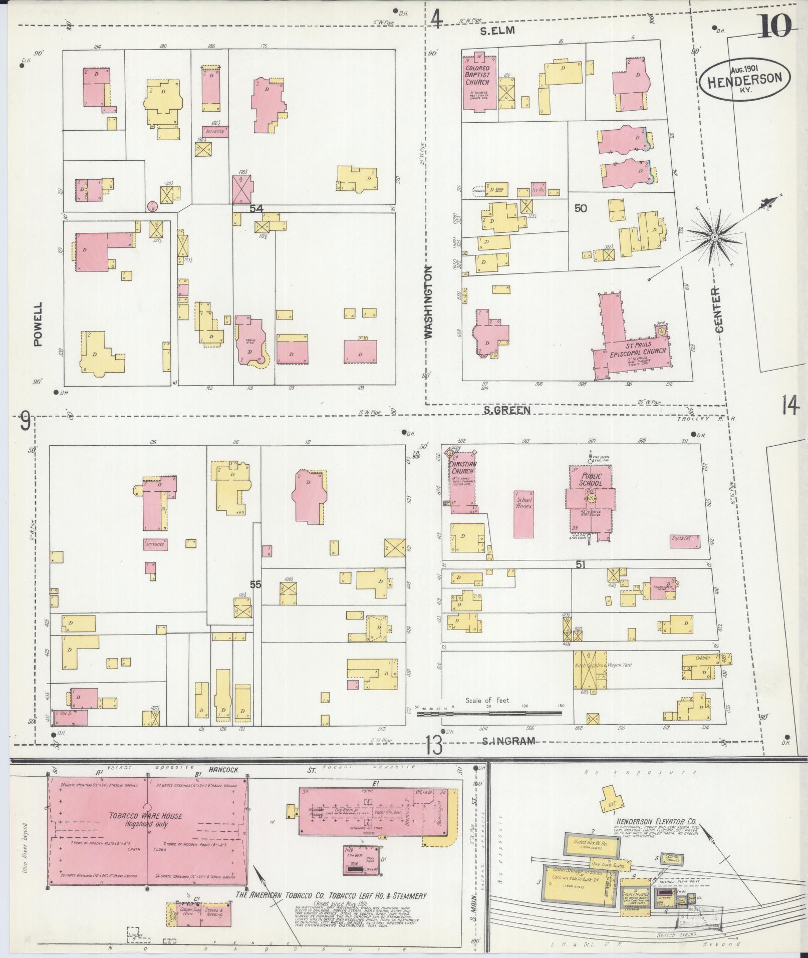 Sanborn Fire Insurance Map from Henderson, Henderson County, Kentucky (1901), Sheet #0010 - Historic Sanborn Fire Insurance Map Print, vintage old map wall art, antique decor, genealogy gift, Kentucky Kentucky map