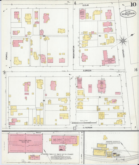 Sanborn Fire Insurance Map from Henderson, Henderson County, Kentucky (1901), Sheet #0010 - Historic Sanborn Fire Insurance Map Print, vintage old map wall art, antique decor, genealogy gift, Kentucky Kentucky map