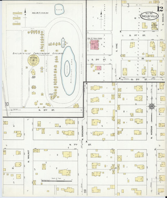 Sanborn Fire Insurance Map from Shelbyville, Shelby County, Illinois (1911), Sheet #0012 - Historic Sanborn Fire Insurance Map Print, vintage old map wall art, antique decor, genealogy gift, Illinois Illinois map