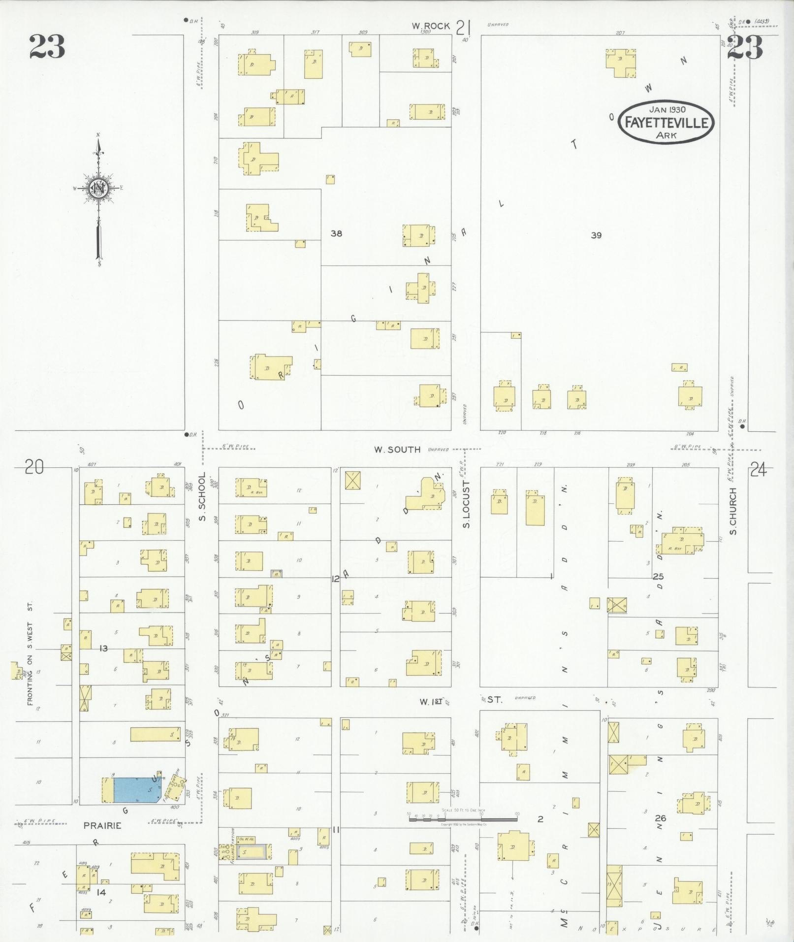 Sanborn Fire Insurance Map from Fayetteville, Washington County, Arkansas (1930), Sheet #0023 - Complete Map Set gallery image, historic Sanborn map, vintage wall art, Arkansas Arkansas