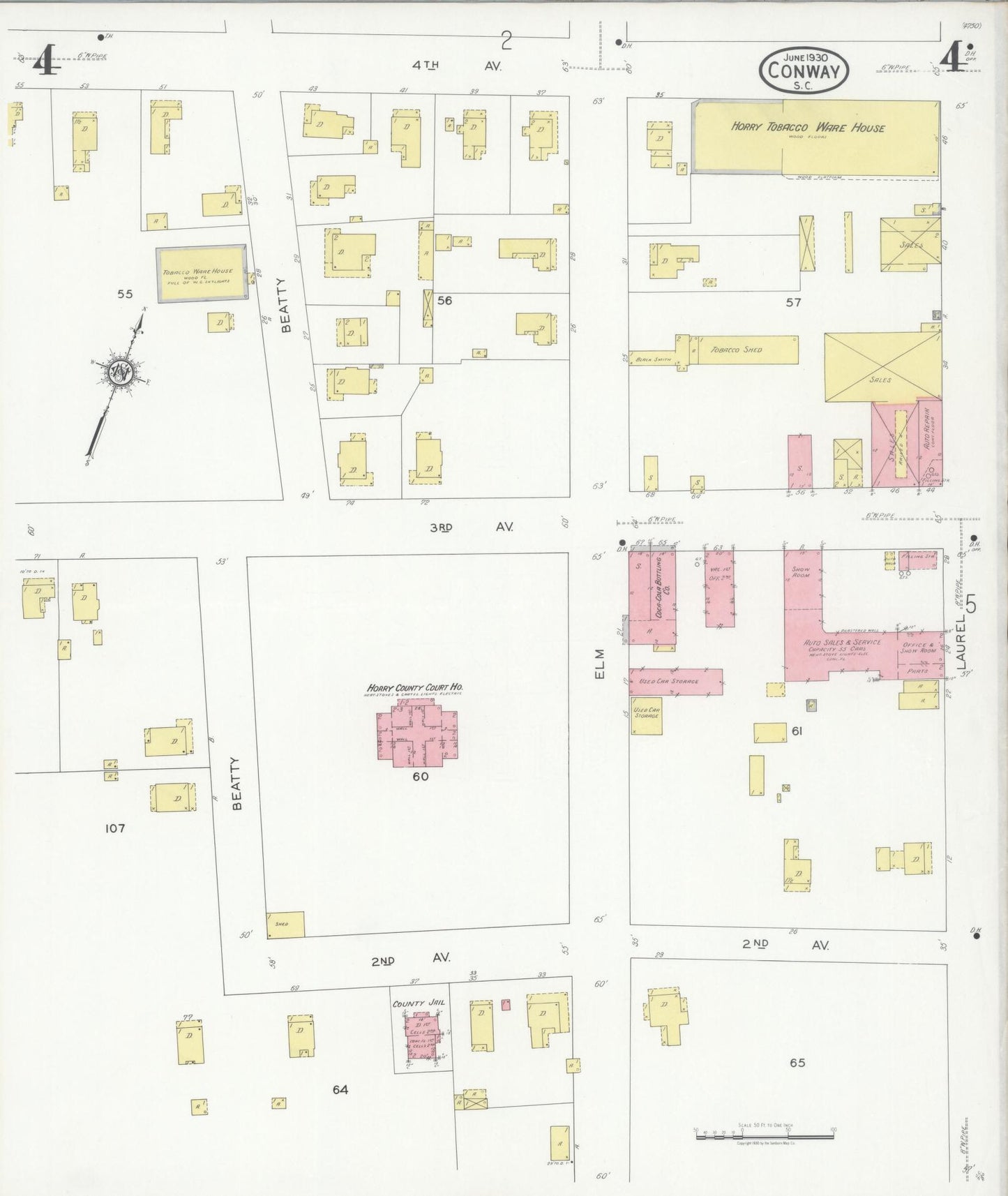 Sanborn Fire Insurance Map from Conway, Horry County, South Carolina (1930), Sheet #0004 - Complete Map Set gallery image, historic Sanborn map, vintage wall art, South Carolina South Carolina