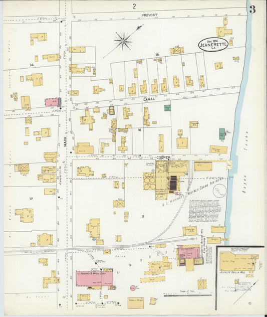 Sanborn Fire Insurance Map from Jeannerette, Iberia Parish, Louisiana (1906), Sheet #0003 - Historic Sanborn Fire Insurance Map Print, vintage old map wall art, antique decor, genealogy gift, Louisiana Louisiana map