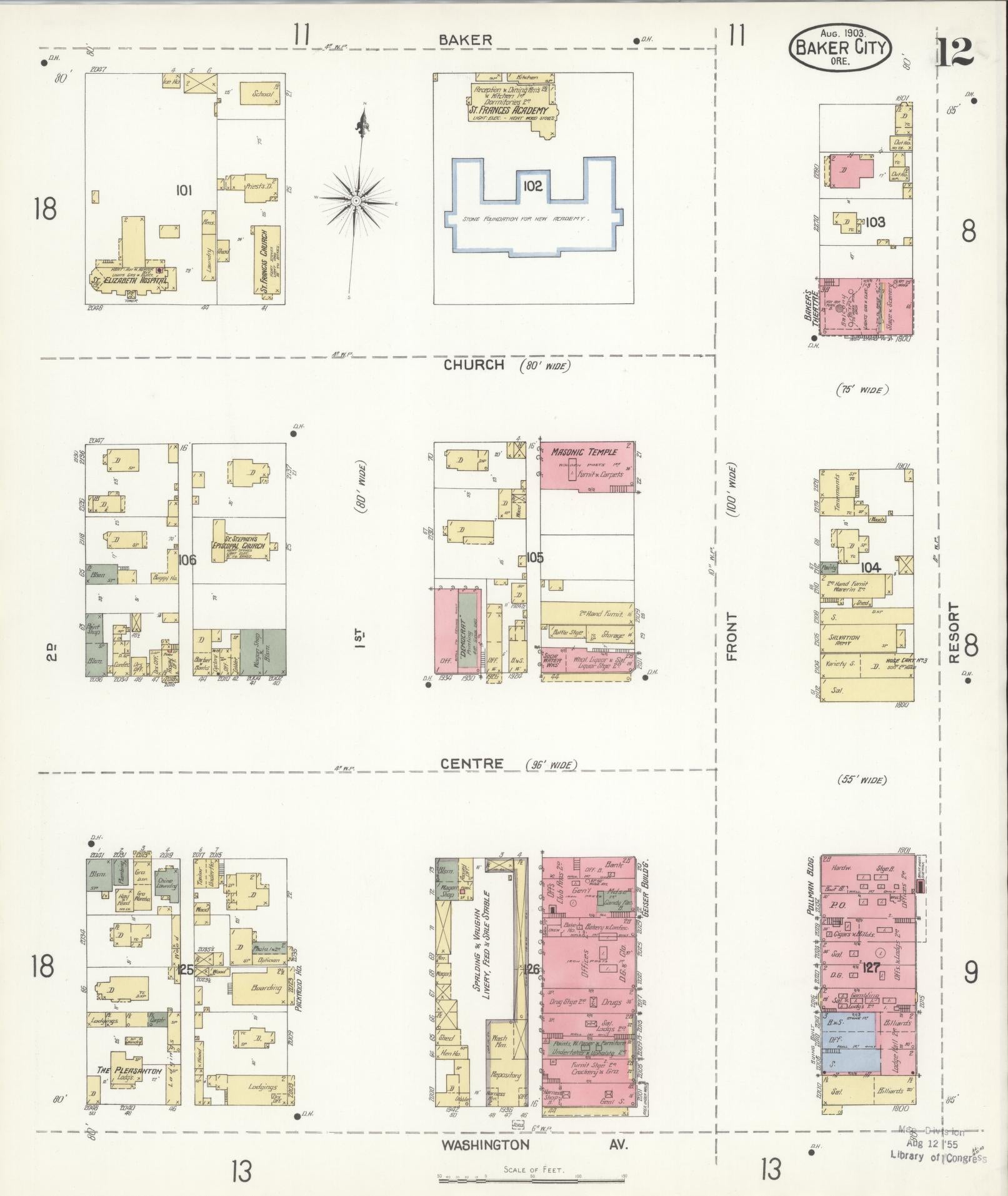 Sanborn Fire Insurance Map from Baker, Baker County, Oregon (1903), Sheet #0012 - Complete Map Set gallery image, historic Sanborn map, vintage wall art, Oregon Oregon