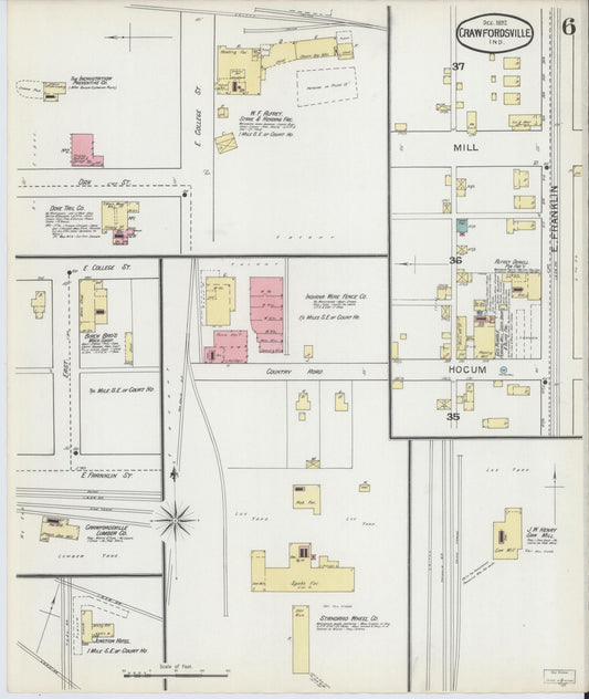 Sanborn Fire Insurance Map from Crawfordsville, Montgomery County, Indiana (1892), Sheet #0006 - Historic Sanborn Fire Insurance Map Print, vintage old map wall art, antique decor, genealogy gift, Indiana Indiana map