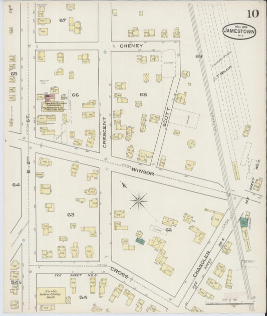 Sanborn Fire Insurance Map from Jamestown, Chautauqua County, New York (1886), Sheet #0010 - Historic Sanborn Fire Insurance Map Print, vintage old map wall art, antique decor, genealogy gift, New York New York map