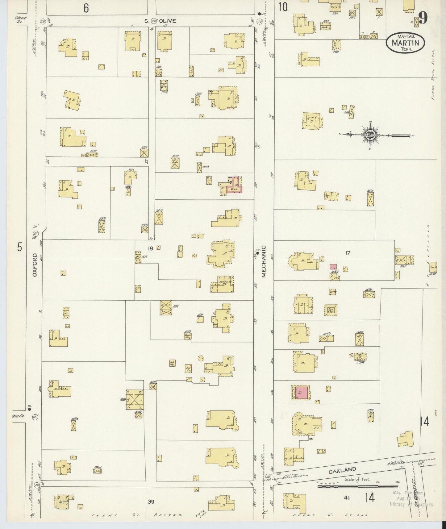 Sanborn Fire Insurance Map from Martin, Weakley County, Tennessee (1913), Sheet #0009 - Complete Map Set gallery image, historic Sanborn map, vintage wall art, Tennessee Tennessee