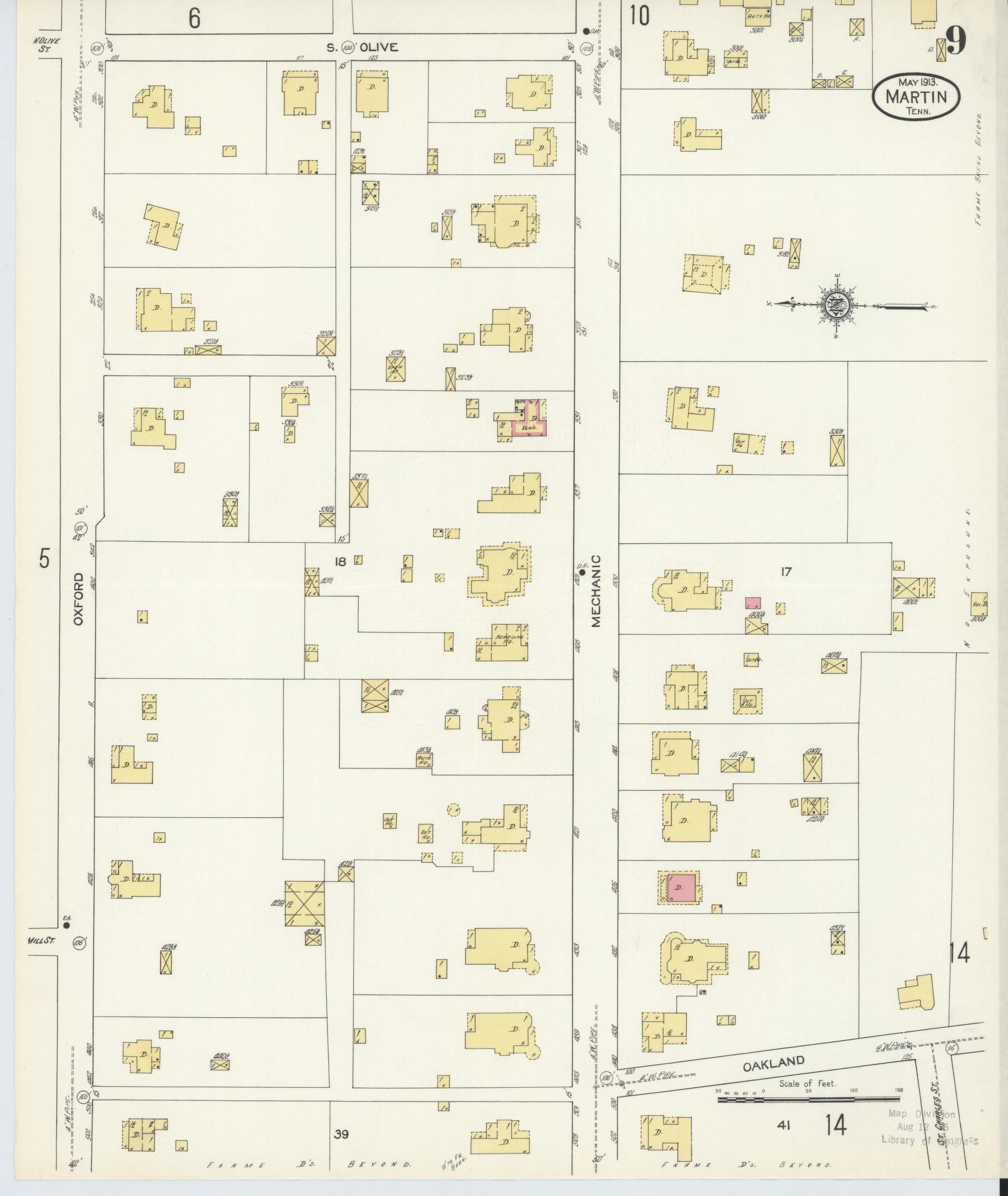 Sanborn Fire Insurance Map from Martin, Weakley County, Tennessee (1913), Sheet #0009 - Complete Map Set gallery image, historic Sanborn map, vintage wall art, Tennessee Tennessee