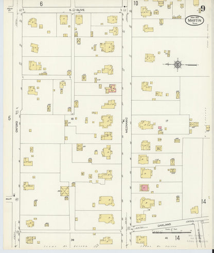 Sanborn Fire Insurance Map from Martin, Weakley County, Tennessee (1913), Sheet #0009 - Complete Map Set gallery image, historic Sanborn map, vintage wall art, Tennessee Tennessee