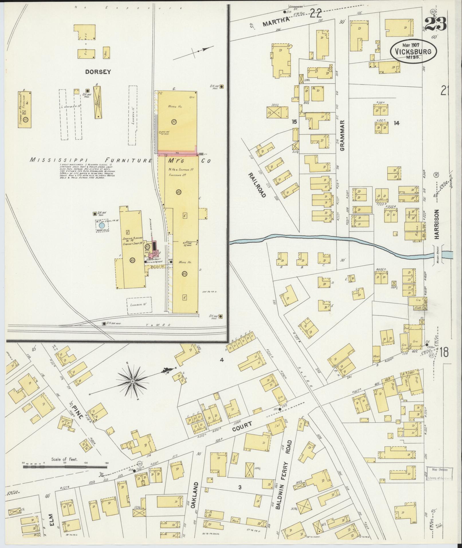 Sanborn Fire Insurance Map from Vicksburg, Warren County, Mississippi (1907), Sheet #0023 - Complete Map Set gallery image, historic Sanborn map, vintage wall art, Mississippi Mississippi