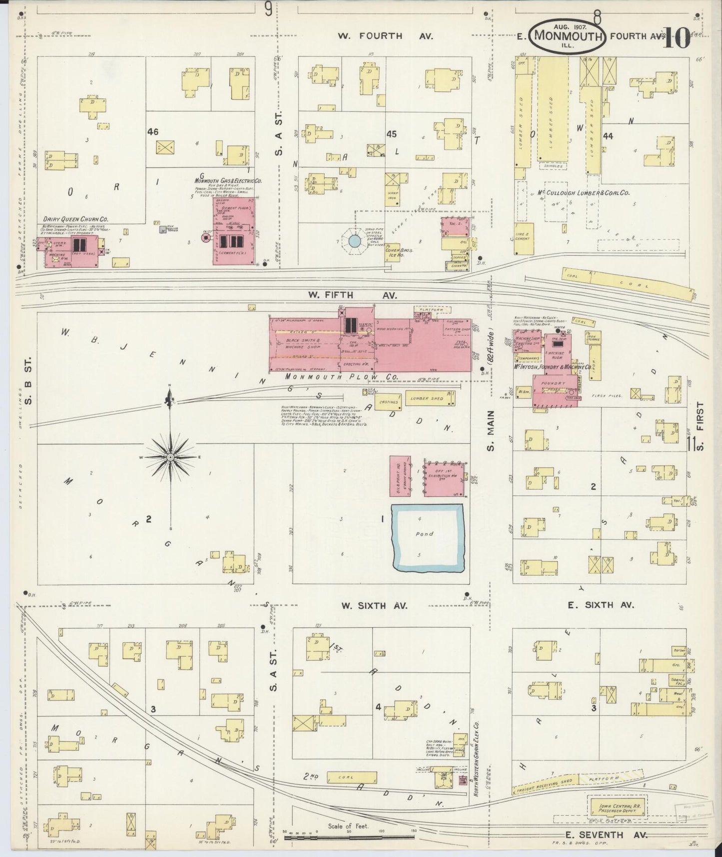 Sanborn Fire Insurance Map from Monmouth, Warren County, Illinois (1907), Sheet #0010 - Complete Map Set gallery image, historic Sanborn map, vintage wall art, Illinois Illinois