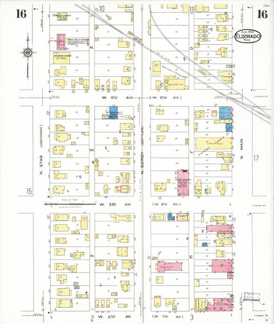 Sanborn Fire Insurance Map from El Dorado, Butler County, Kansas (1923), Sheet #0016 - Historic Sanborn Fire Insurance Map Print, vintage old map wall art, antique decor, genealogy gift, Kansas Kansas map