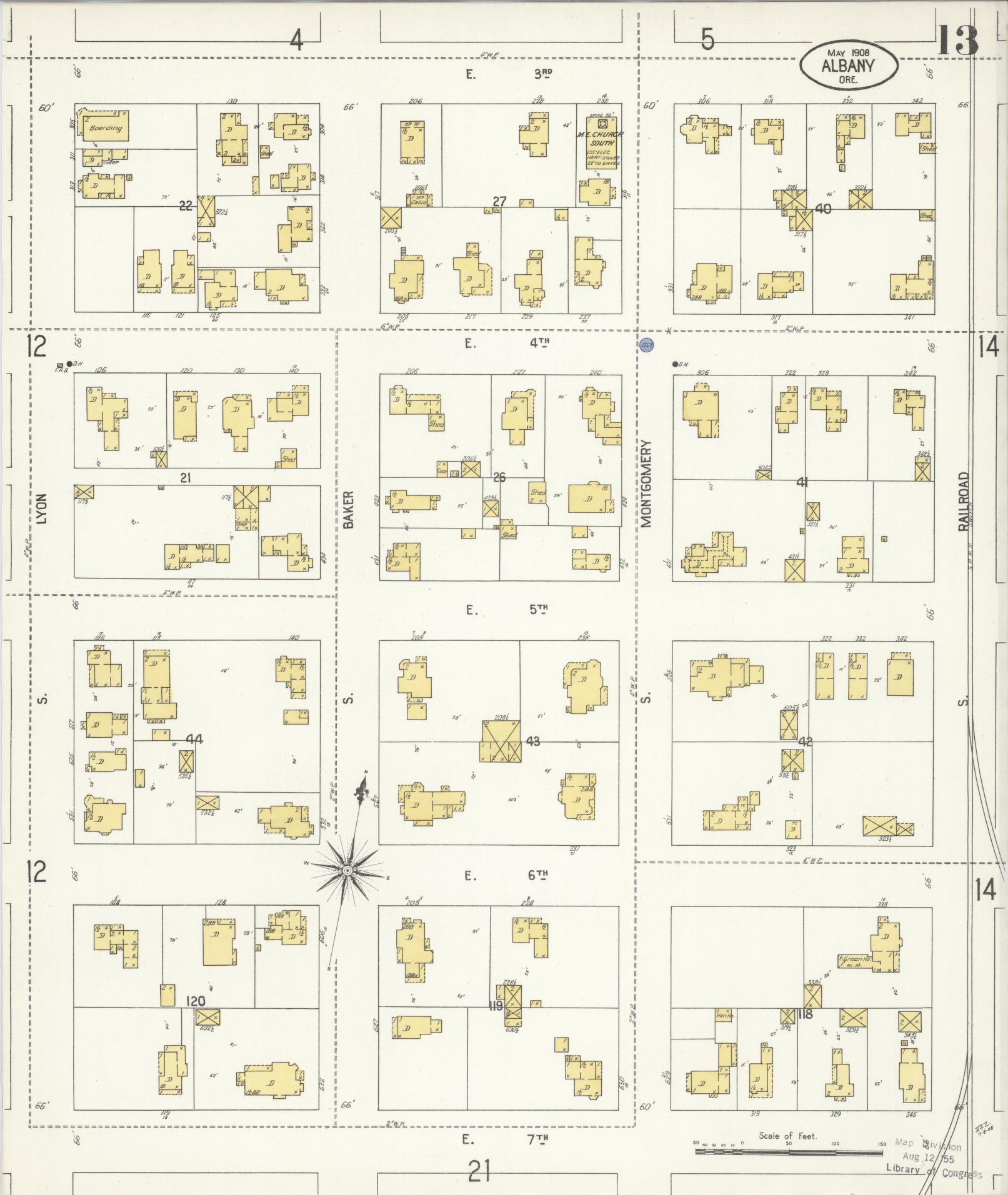 Sanborn Fire Insurance Map from Albany, Linn County, Oregon (1908), Sheet #0013 - Historic Sanborn Fire Insurance Map Print, vintage old map wall art, antique decor, genealogy gift, Oregon Oregon map