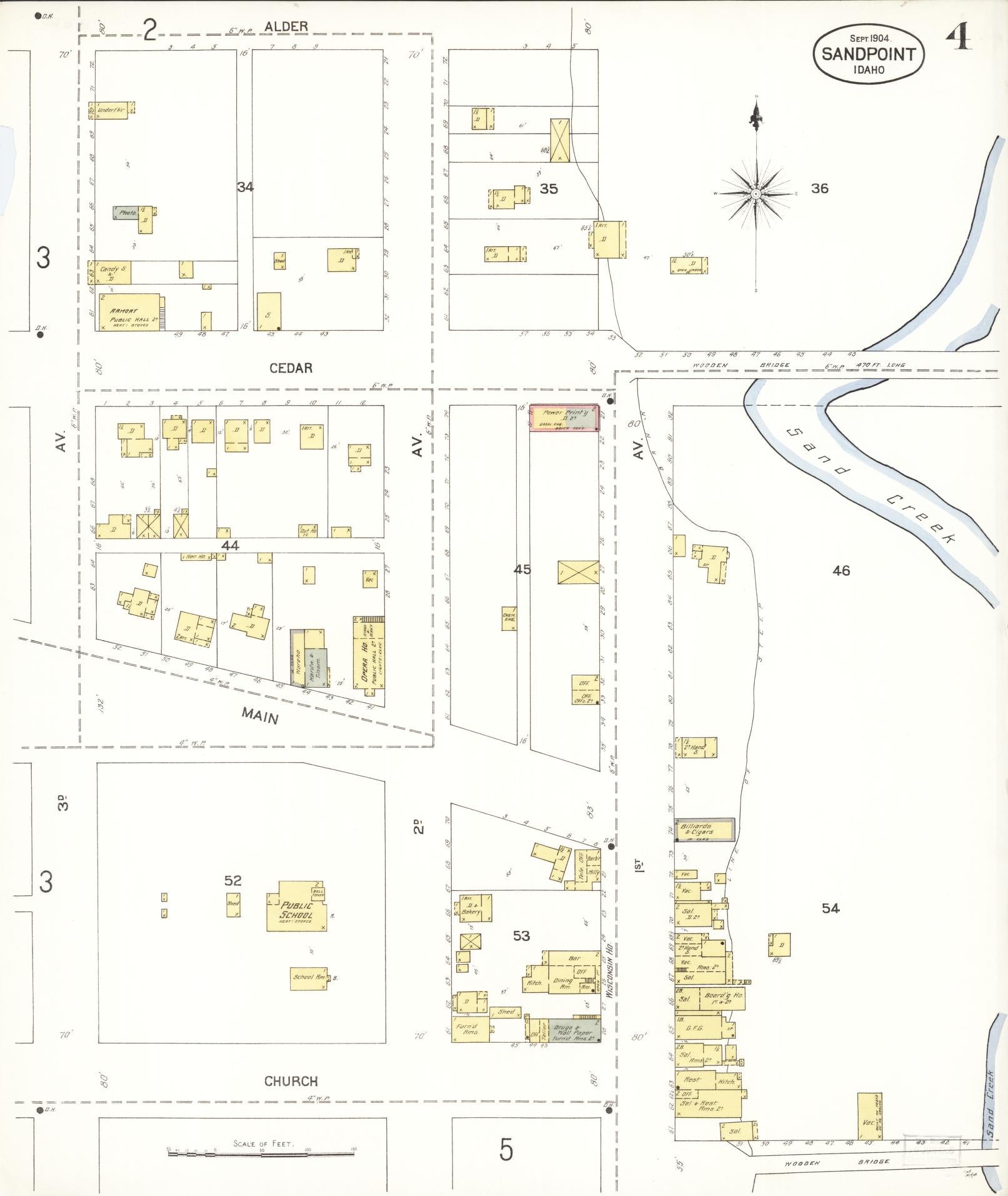 Sanborn Fire Insurance Map from Sandpoint, Bonner County, Idaho (1904), Sheet #0004 - Complete Map Set gallery image, historic Sanborn map, vintage wall art, Idaho Idaho