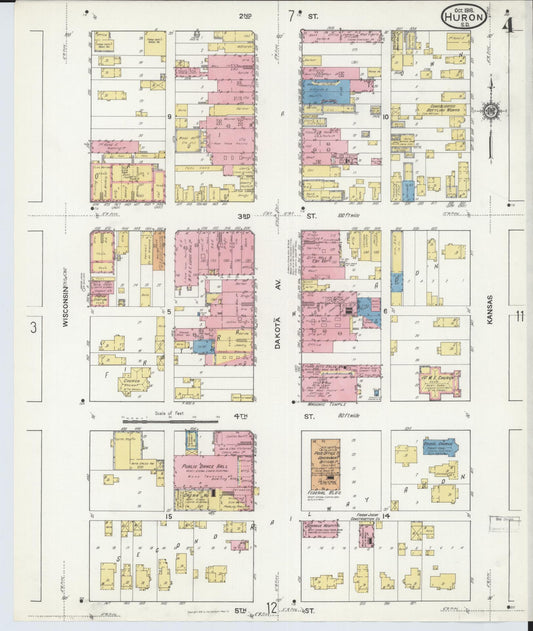 Sanborn Fire Insurance Map from Huron, Beadle County, South Dakota (1916), Sheet #0004 - Historic Sanborn Fire Insurance Map Print, vintage old map wall art, antique decor, genealogy gift, South Dakota South Dakota map