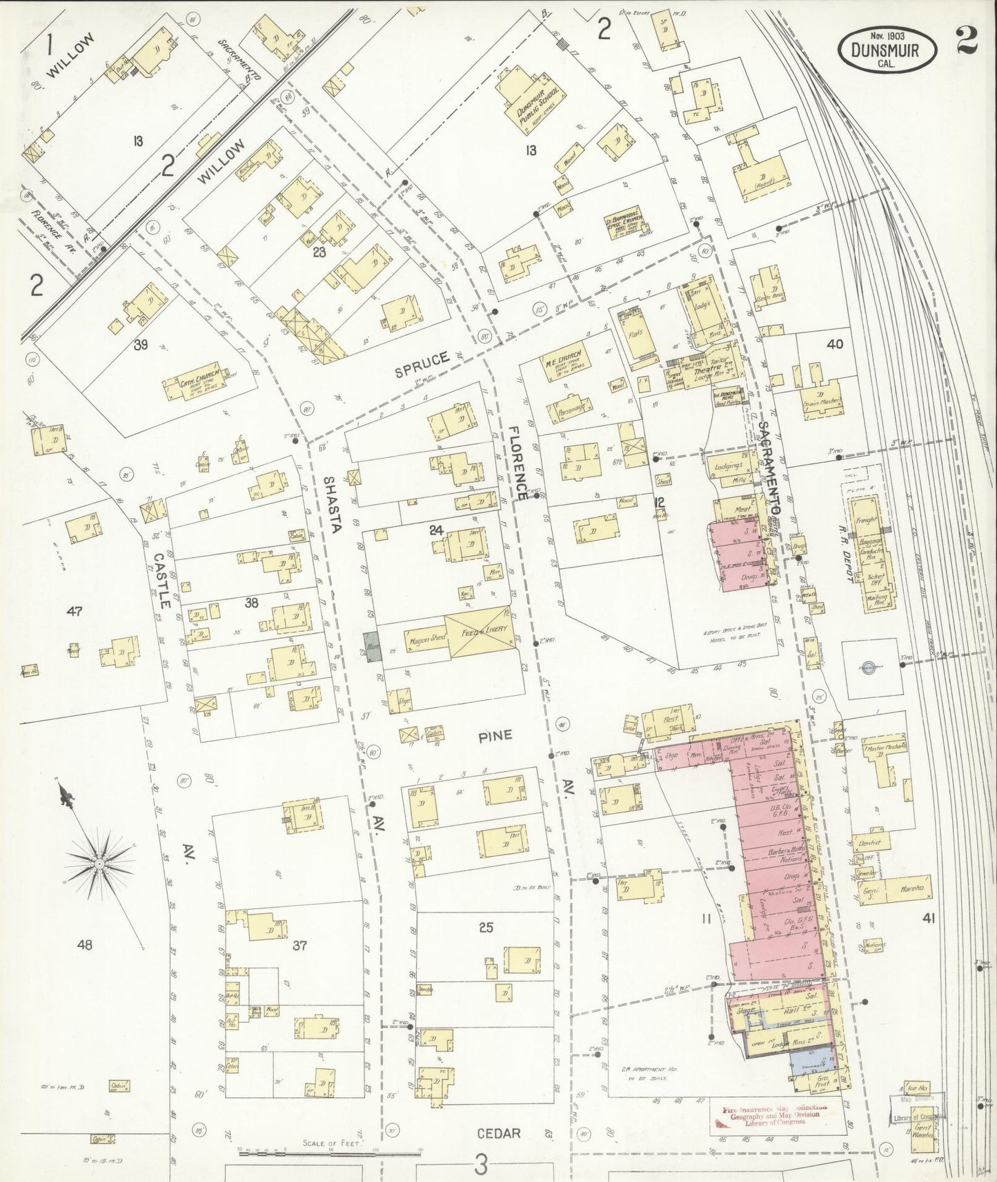 Sanborn Fire Insurance Map from Dunsmuir, Siskiyou County, California (1903), Sheet #0002 - Complete Map Set gallery image, historic Sanborn map, vintage wall art, California California