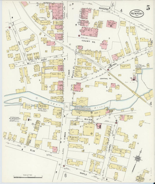 Sanborn Fire Insurance Map from Newport, Sullivan County, New Hampshire (1912), Sheet #0005 - Historic Sanborn Fire Insurance Map Print, vintage old map wall art, antique decor, genealogy gift, New Hampshire New Hampshire map