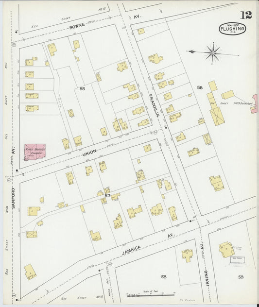 Sanborn Fire Insurance Map from Flushing, Queens County, New York (1892), Sheet #0012 - Historic Sanborn Fire Insurance Map Print, vintage old map wall art, antique decor, genealogy gift, New York New York map