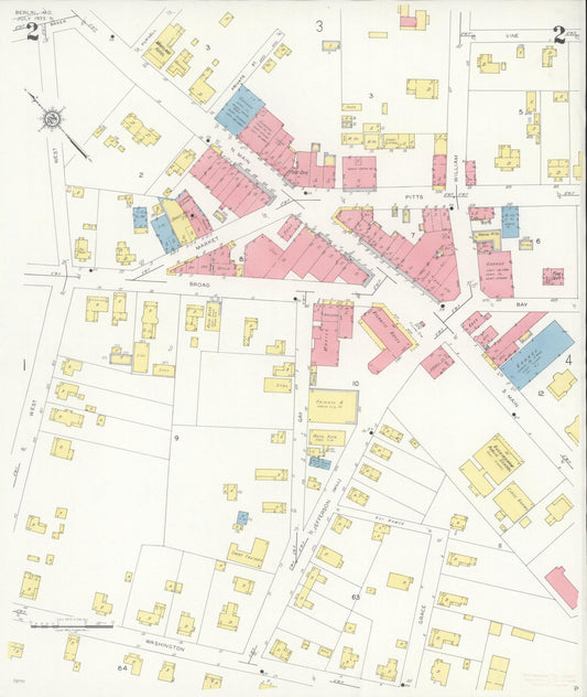Sanborn Fire Insurance Map from Berlin, Worcester County, Maryland (1933), Sheet #0002 - Historic Sanborn Fire Insurance Map Print, vintage old map wall art, antique decor, genealogy gift, Maryland Maryland map