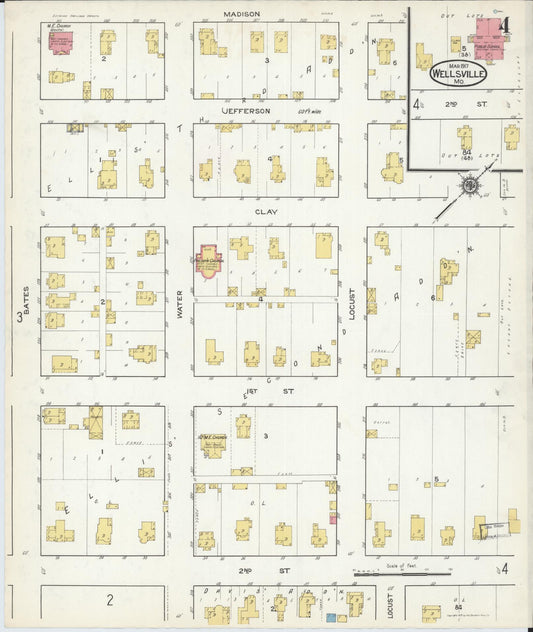 Sanborn Fire Insurance Map from Wellsville, Montgomery County, Missouri (1917), Sheet #0004 - Historic Sanborn Fire Insurance Map Print, vintage old map wall art, antique decor, genealogy gift, Missouri Missouri map