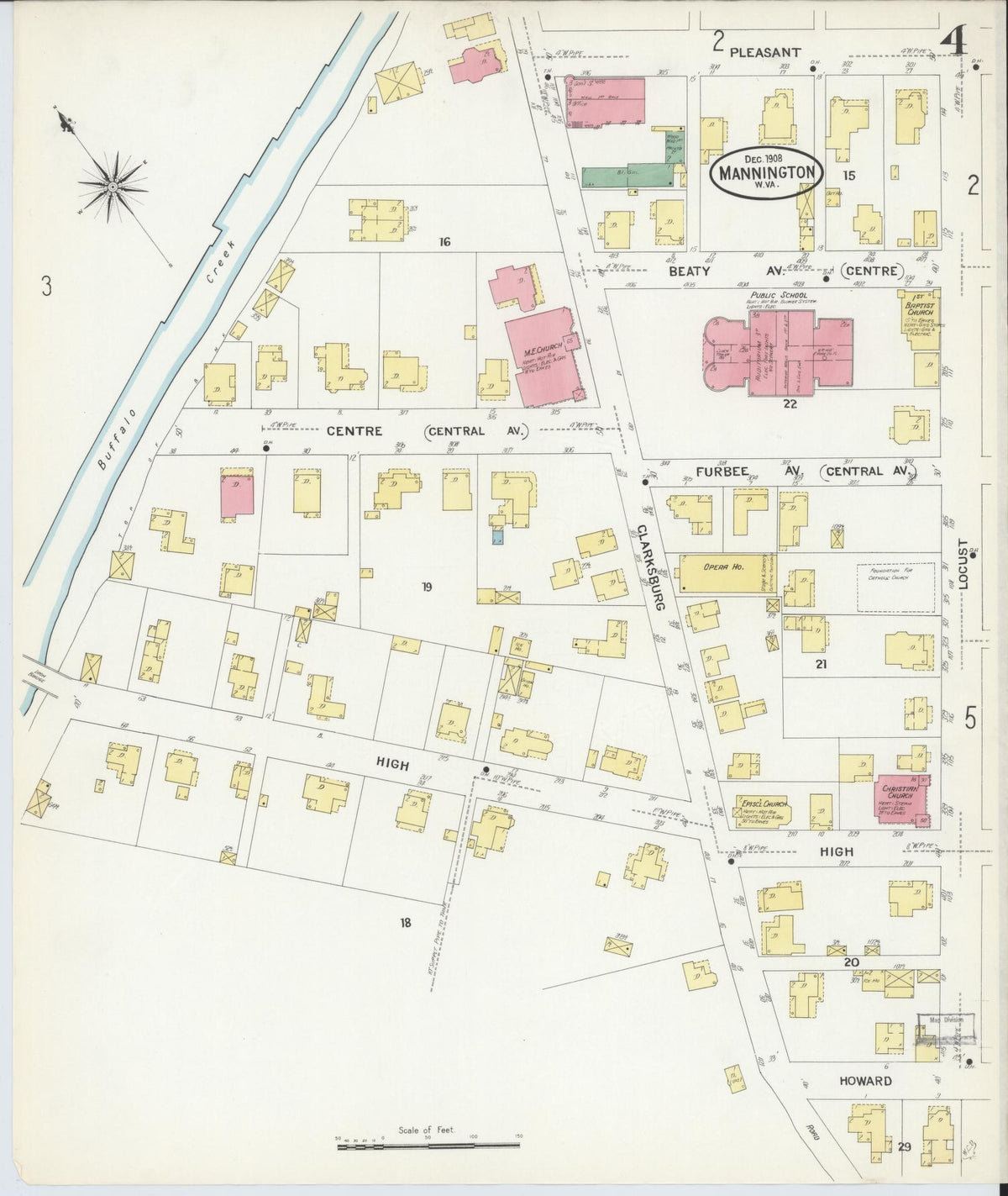 Sanborn Fire Insurance Map from Mannington, Marion County, West Virginia (1908), Sheet #0004 - Complete Map Set gallery image, historic Sanborn map, vintage wall art, West Virginia West Virginia