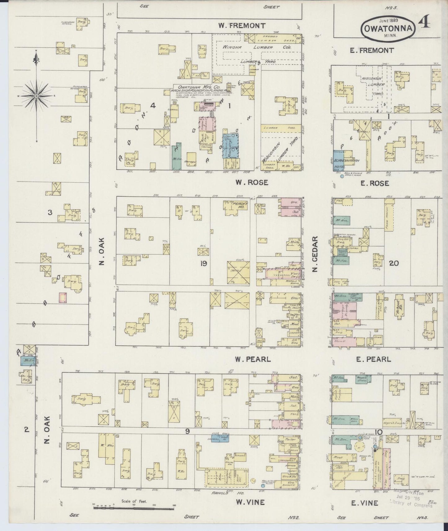 Sanborn Fire Insurance Map from Owatonna, Steele County, Minnesota (1889), Sheet #0004 - Historic Sanborn Fire Insurance Map Print, vintage old map wall art, antique decor, genealogy gift, Minnesota Minnesota map